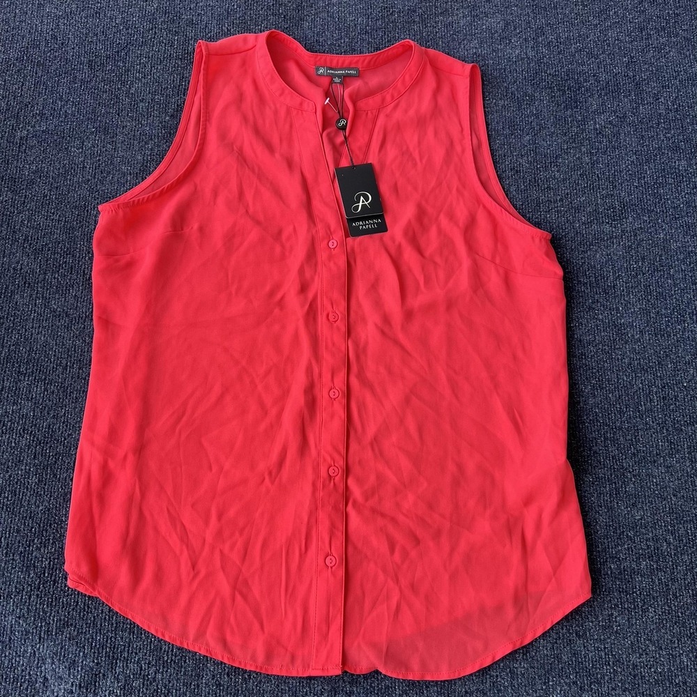 Adrianna Papell Blouse Womens Large Hot Poppy Sleeveless Button Front AD1S300528